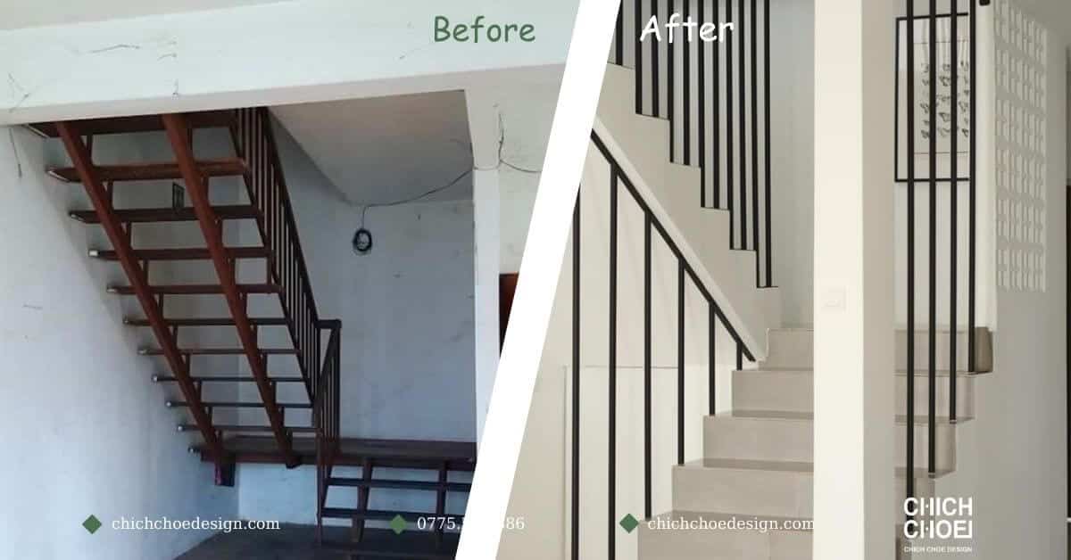 Cầu thang trước và sau khi cải tạo