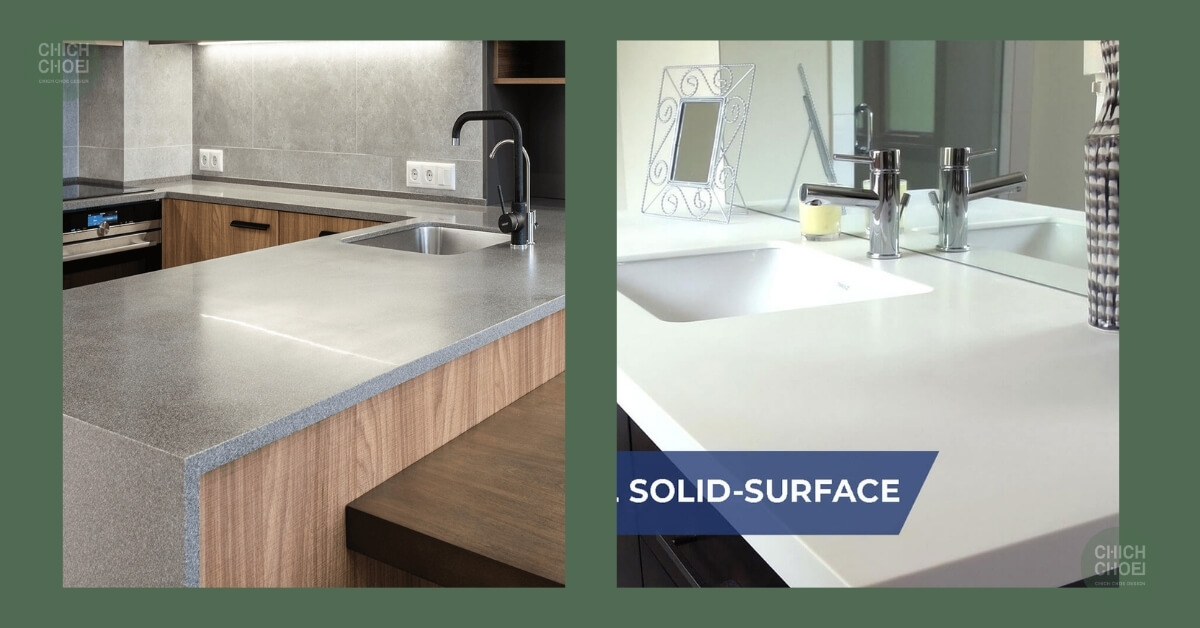 Mẫu bếp với đá solid surface